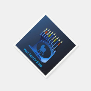 Metallic Blue Chanukkah Menorah Napkins
