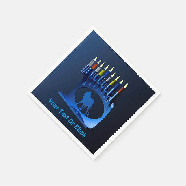 Metallic Blue Chanukkah Menorah Napkins (Corner)