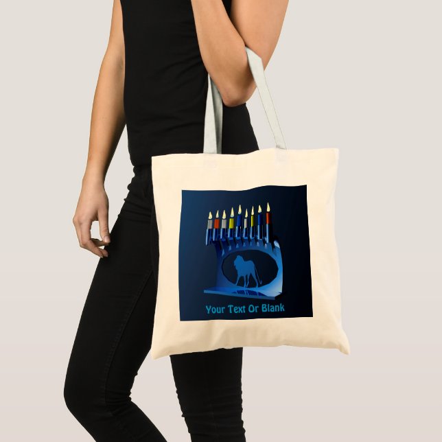 Metallic Blue Chanukkah Menorah Tote Bag (Front (Product))