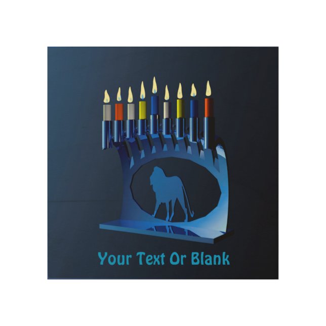 Metallic Blue Chanukkah Menorah Wood Wall Art (Front)