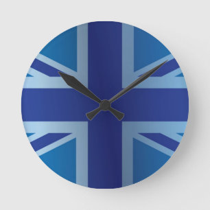Metallic Blue Classic Union Jack British(UK) Flag Round Clock