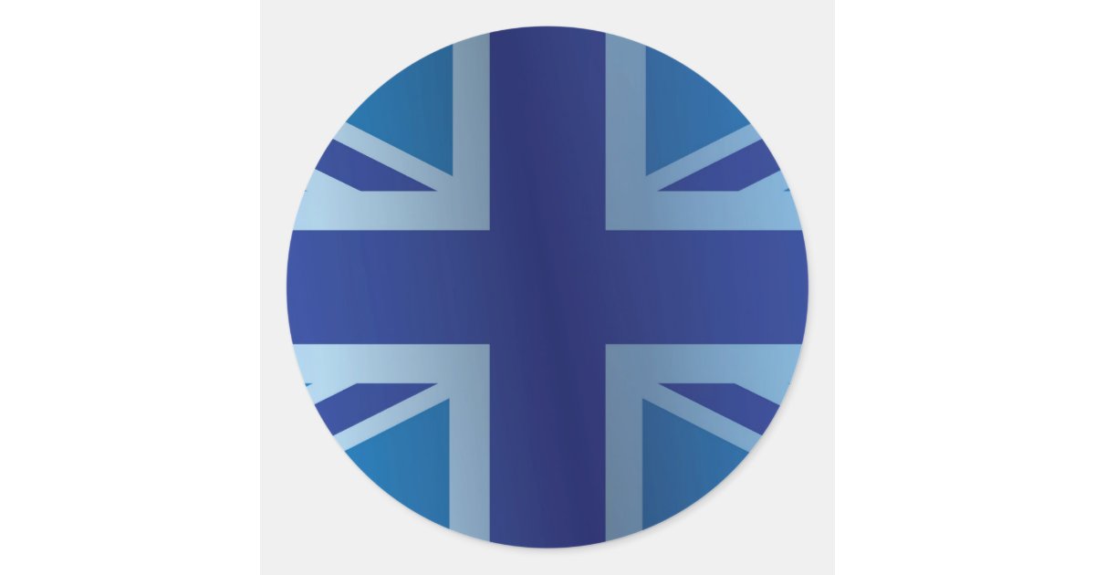 Metallic Blue Classic Union Jack British(UK) Flag Round Sticker | Zazzle