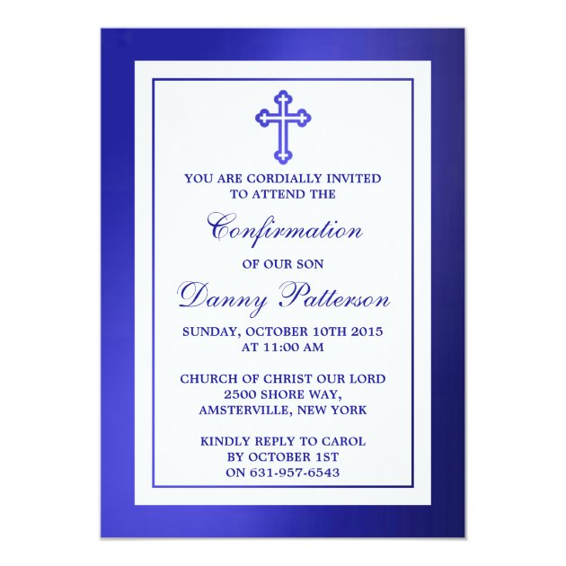 Metallic Blue Cross Holy Communion Or Confirmation Invitation