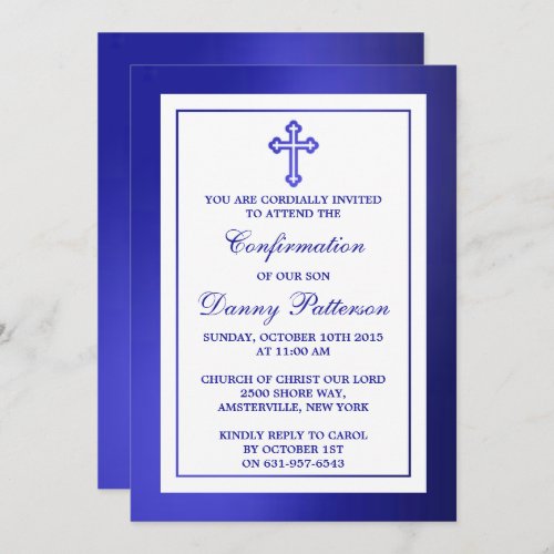 Metallic Blue Cross Holy Communion Or Confirmation Invitation
