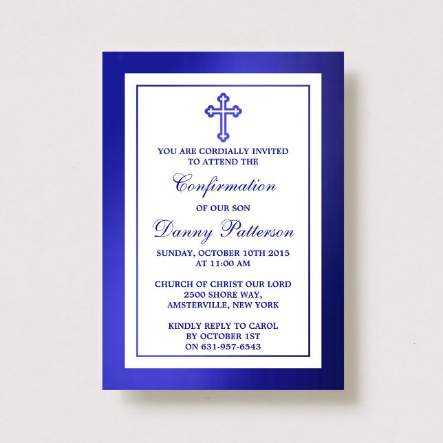 Metallic Blue Cross Holy Communion Or Confirmation Invitation (Creator Uploaded)