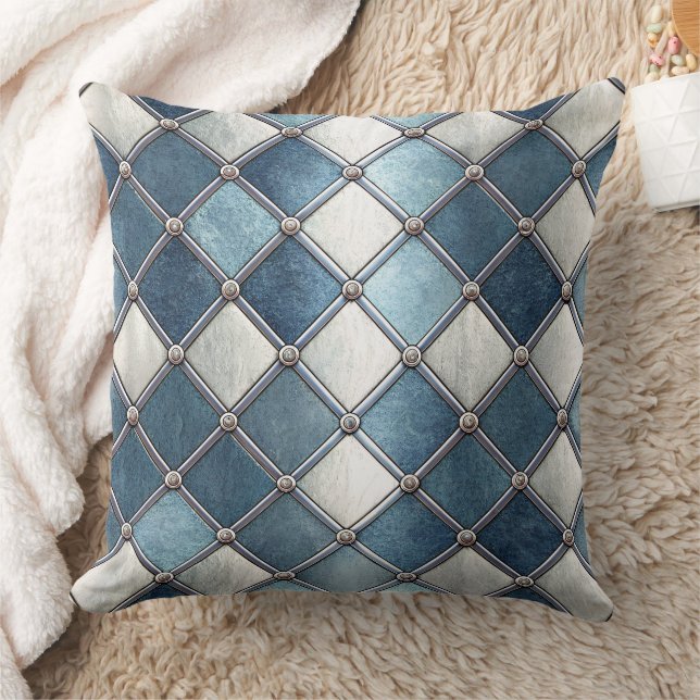 Metallic Blue Diamond - Geometric Industrial Throw Pillow (Blanket)