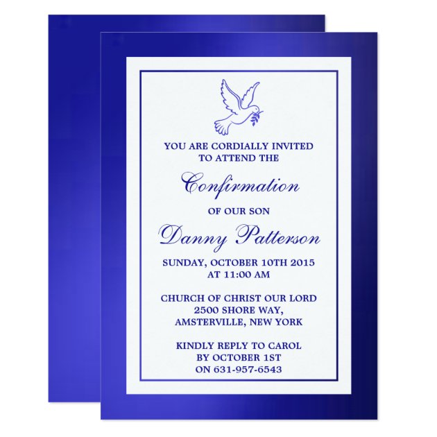 Metallic Blue Dove Holy Communion Or Confirmation Invitation