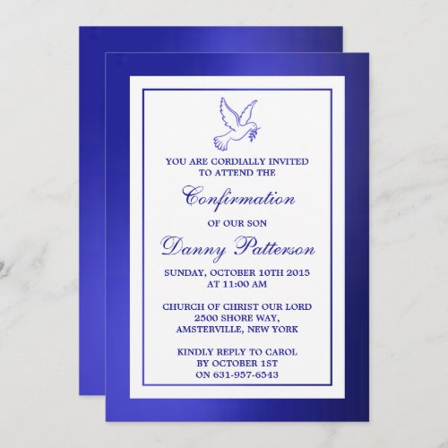 Metallic Blue Dove Holy Communion Or Confirmation Invitation