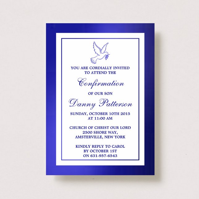 Metallic Blue Dove Holy Communion Or Confirmation Invitation (Creator Uploaded)