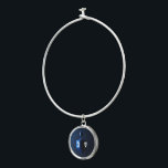 Metallic Blue Dreidel Bangle Bracelet<br><div class="desc">A modernistic,  metallic,  blue dreidel against a dark,  night-like background.  Two of the Hebrew letters found on a dreidel,  nun and shin,  glow brightly.</div>