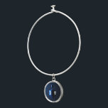 Metallic Blue Dreidel Bangle Bracelet<br><div class="desc">A modernistic,  metallic,  blue dreidel against a dark,  night-like background.  Two of the Hebrew letters found on a dreidel,  nun and shin,  glow brightly.</div>