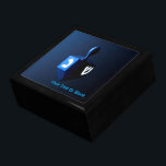 Metallic Blue Dreidel Gift Box<br><div class="desc">A modernistic,  metallic blue dreidel against a dark,  night-like background.  Two of the Hebrew letters found on a dreidel,  nun and shin,  glow brightly.  Add your own text.</div>