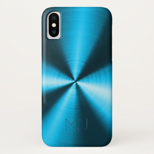 Metallic Blue Faux Stainless Steel Look_Monogram iPhone X Case
