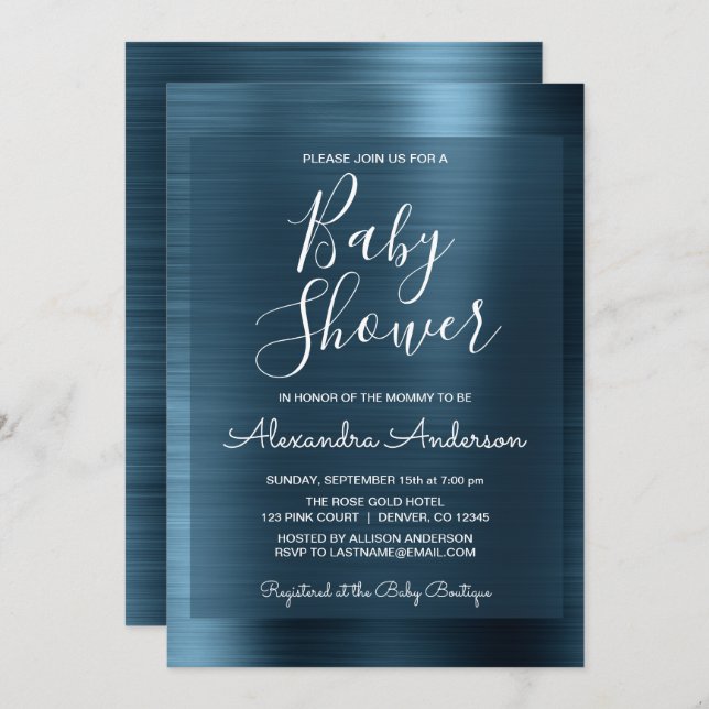 Metallic Blue Foil Baby Shower Invitation (Front/Back)