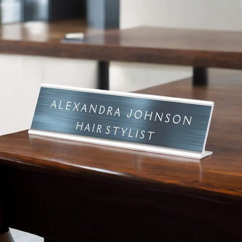 Metallic Blue Foil Modern Professional Business Desk Name Plate