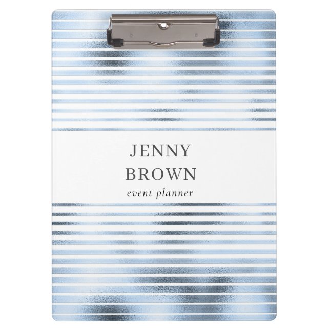metallic blue foil stripes monogram clipboard (Front)