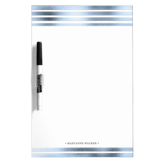 metallic blue foil stripes monogram dry erase board (Front)
