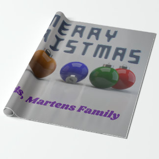 Metallic Blue Font And Ornaments Design Christmas Wrapping Paper