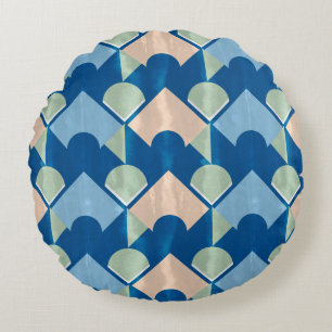 Metallic blue geometric diamond shapes  round pillow