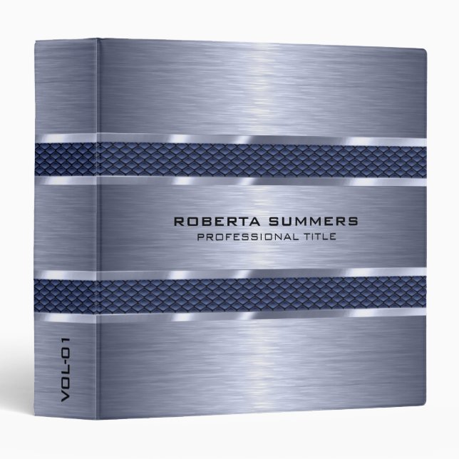 Metallic Blue-Gray Background Geometric Stripes 3 Ring Binder (Front/Spine)