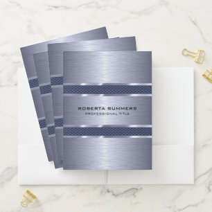 Metallic Blue-Gray Background Geometric Stripes Pocket Folder
