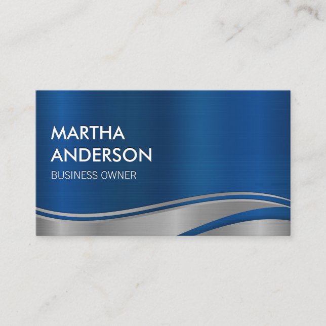 Metallic Blue Gray Brushed Industrial Business Card (Front)