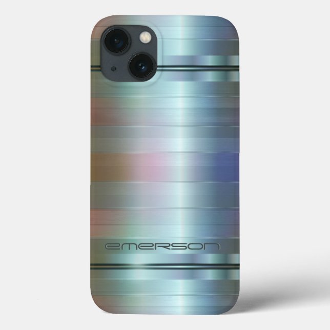 Metallic Blue-Gray Stripes Pattern Monogram Case-Mate iPhone Case (Back)