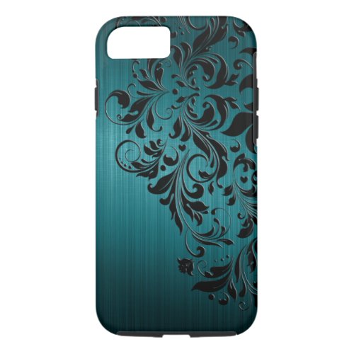 Metallic Blue_Green Brushed Aluminum  Black Lace iPhone 87 Case