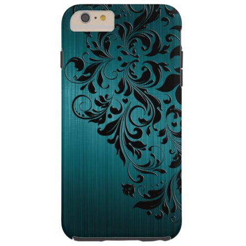 Metallic Blue_Green Brushed Aluminum  Black Lace Tough iPhone 6 Plus Case