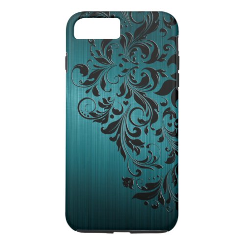 Metallic Blue_Green Brushed Aluminum  Black Lace iPhone 8 Plus7 Plus Case
