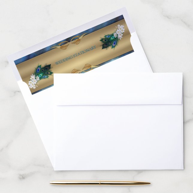 Metallic Blue-green Peacocks on Emerald Green Silk Envelope Liner (Desk)