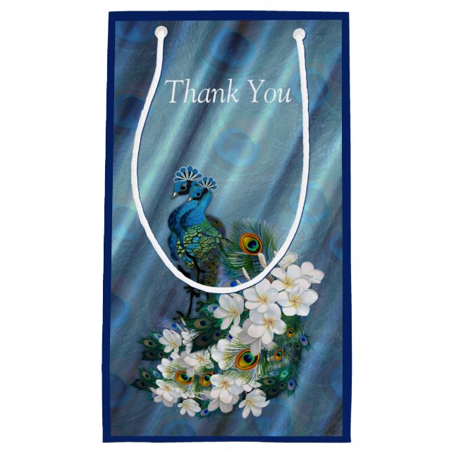 Metallic Blue-green Peacocks on Emerald Green Silk Small Gift Bag (Front)