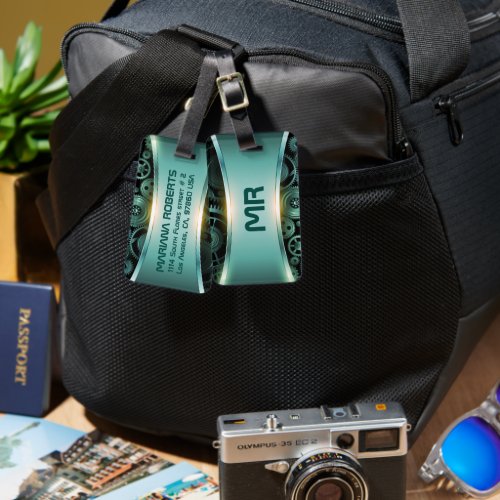 Metallic blue_green texture background luggage tag