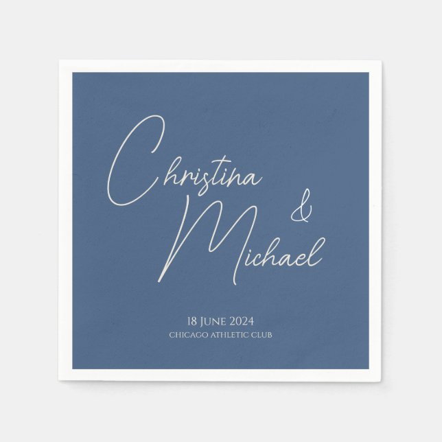 Metallic Blue • Handwritten Script Napkins (Front)