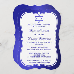 Metallic Blue Jewish Star Of David Bar Mitzvah Invitation