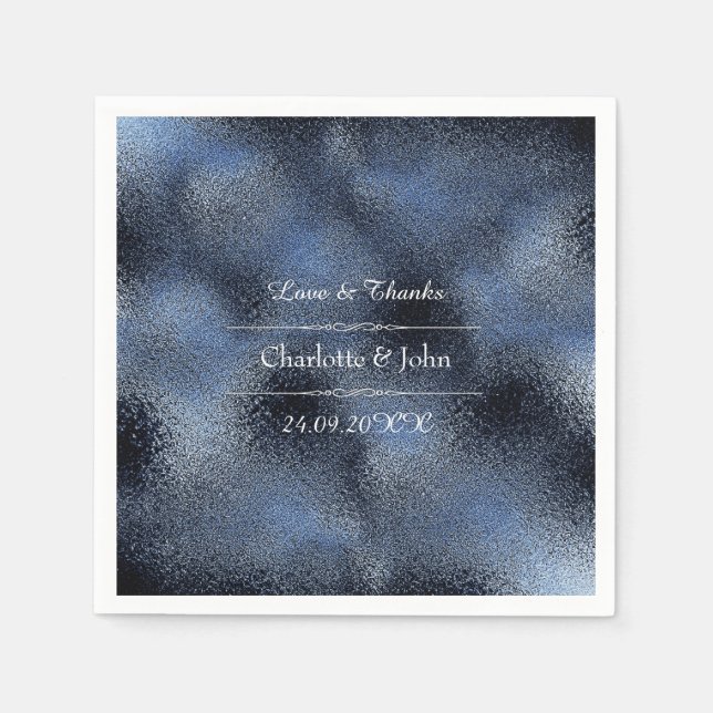 Metallic Blue Navy Glass Wedding Event Bridal Paper Napkins (Front)