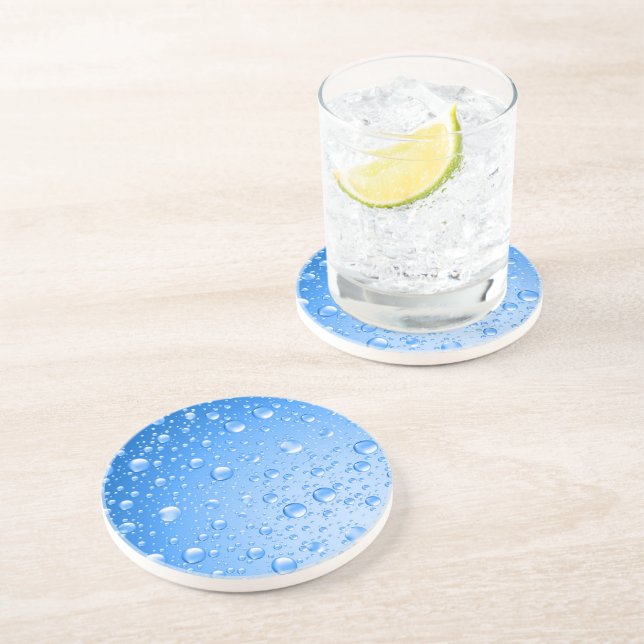 Metallic Blue Rain Drops Drink Coaster (Side)