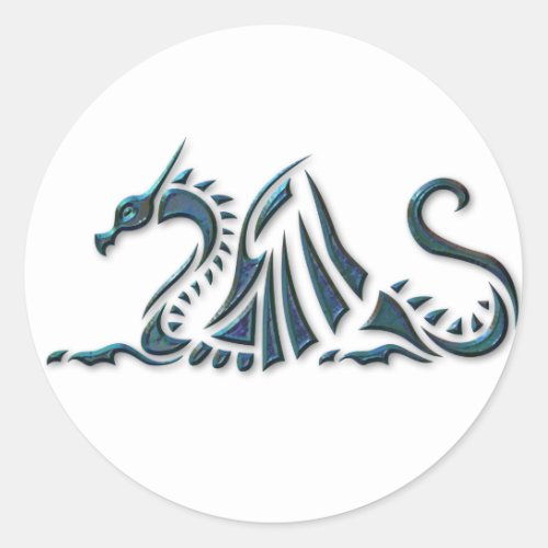 Metallic Blue Sea Dragon Classic Round Sticker