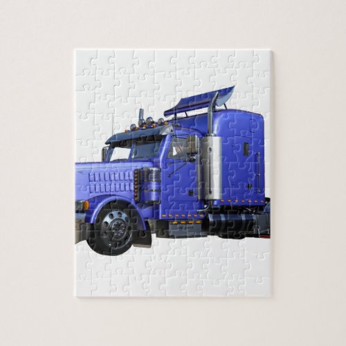 Metallic Blue Semi Tractor Trailer Truck Jigsaw Puzzle