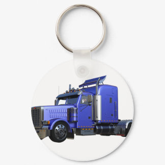 Metallic Blue Semi Tractor Trailer Truck Keychain