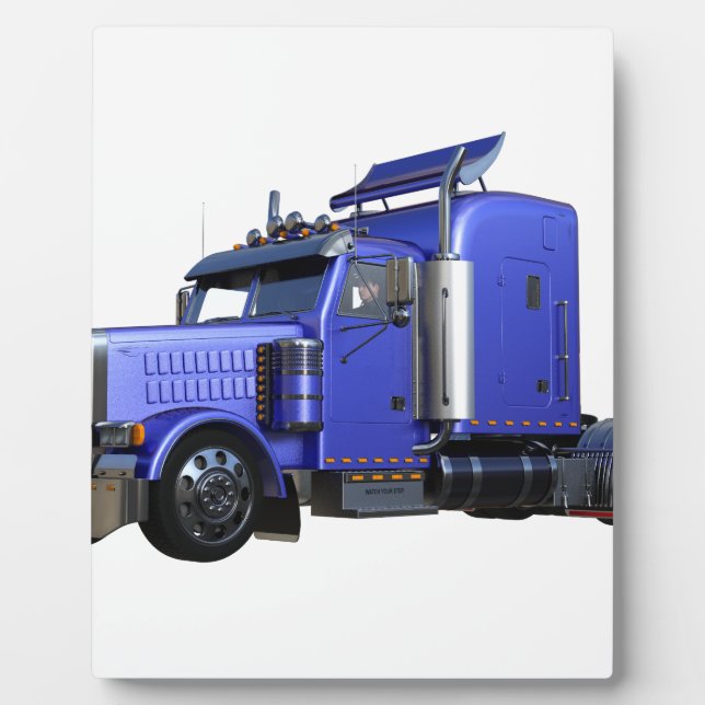 Metallic Blue Semi Tractor Trailer Truck Plaque (Front)