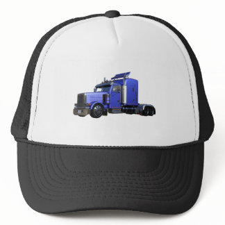 Metallic Blue Semi Truck In Three Quarter View Trucker Hat