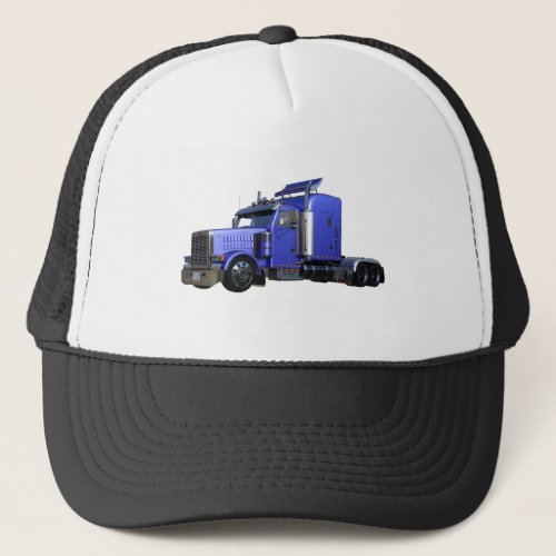 Metallic Blue Semi Truck In Three Quarter View Trucker Hat