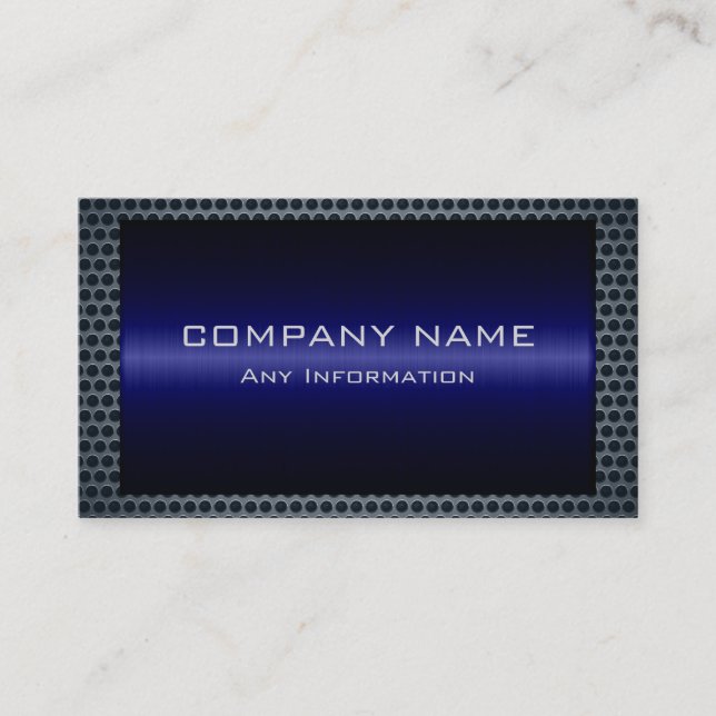 Metallic Blue Stainless Gray Steel Hole Look Business Card (Front)