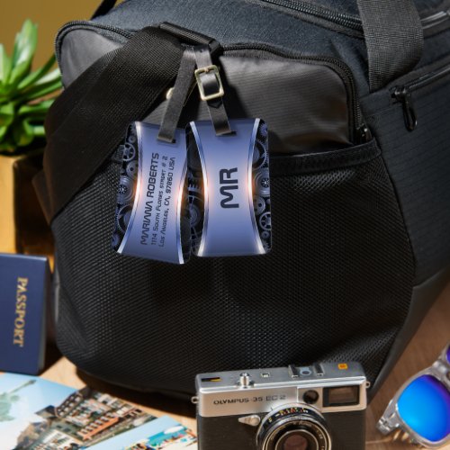 Metallic blue texture background luggage tag