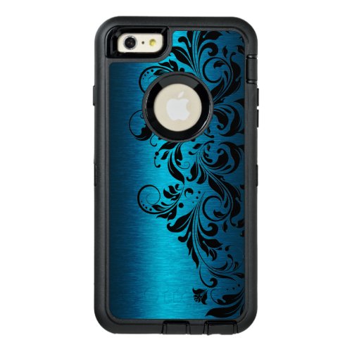 Metallic Blue Texture  Black Floral Lace OtterBox Defender iPhone Case