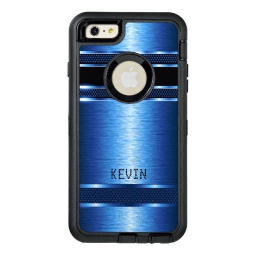 Metallic Blue Texture Modern Geometric Design OtterBox Defender iPhone Case