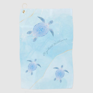 Metallic Blue Turtle Sky Blue Ink Monogram Golf To Golf Towel