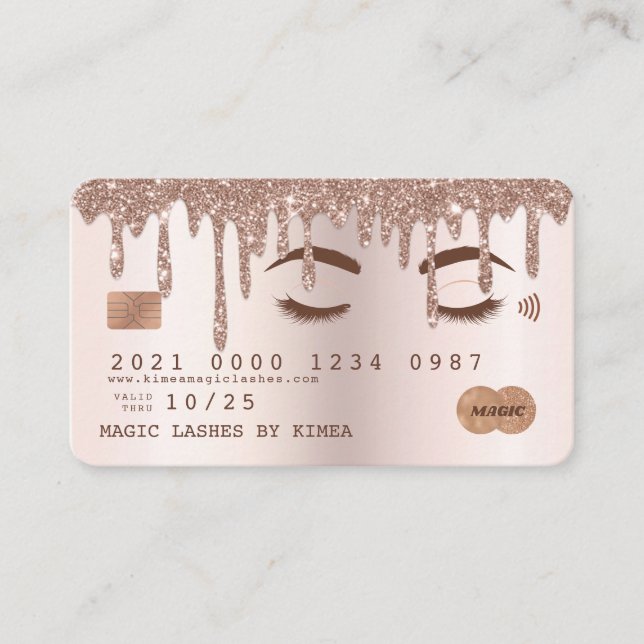 Metallic Blush Pink Glitter Drip Lash Credit Card  (Front)