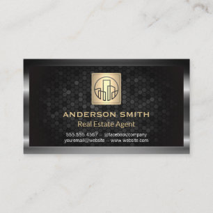 Metallic Border   Gold Building Icon   Geometric Business Card